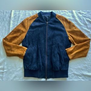 Ami Alexandre Mattiussi Blue And Brown Suede Bomber Jacket Men’s M/L
